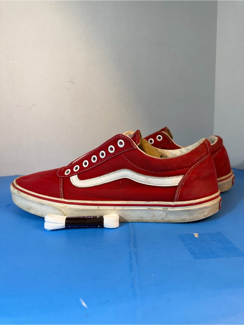 Red Low-Top Canvas Skate Sneakers with White Stripe